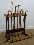 Victorian Partridge wood walking stick with gilt metal mounts,