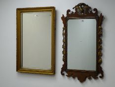 Chippendale style mahogany fret work parcel gilt wall mirror, carved Hoho bird (W45cm,