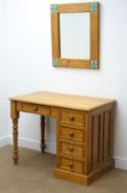 Solid pine single pedestal dressing table, one long and four short drawers, plinth base (W99cm,
