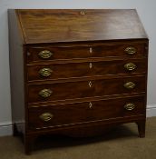 Georgian mahogany bureau, fall front enclosing fitted interior, four graduating drawers,