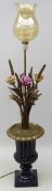 Porcelain and brass table/ floor lamp modelled as an urn shaped vase of flowers & wheat,