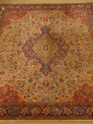 Large early 20th century Wilton rug carpet, central medallion, floral field, repeating border,