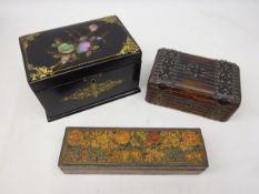 Victorian papier-mache two division tea caddy, mother-of-pearl and gilt decoration L17.