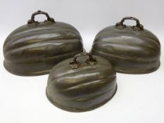 Three graduated Victorian pewter meat covers by James Dixon & Sons of lobed form,