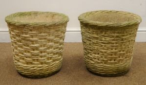 Pair of composite stone basket work planters, D38cm,