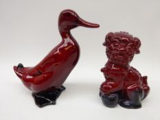 Royal Doulton Flambe Collectors Club 'Dog of Fo' and Duck (2)