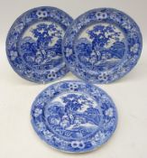 Three early 19th century blue transfer printed plated in the Piping Shepherd pattern,