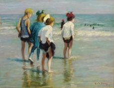 Children Paddling on the Shoreline,