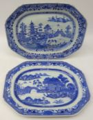 Two 19th century Chinese Export blue and white octagonal meat dishes, L36.