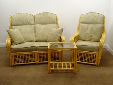 Pair two seat cane settee's,