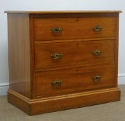 Edwardian satin walnut chest, three drawers, plinth base, W92cm, H83cm,