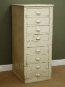 Early 20th century painted pine tall chest, moulded top, eight drawers, W52cm, H126cm,