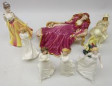 Franklin Mint figure 'Sleeping Beauty', four Royal Doulton figures and three other figurines,