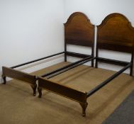 Pair early 20th century mahogany arch top single 3' bedsteads, W97cm, H138cm,