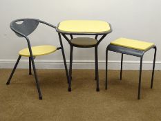 1960s French retro patio set, grey painted tubular metal framed, armchair,