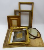 19th century and later gilt picture frames, George III mahogany shield shaped mirror,