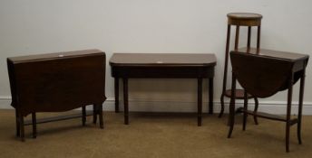 Cut down 19th century mahogany fold over table, turned supports (W92cm, H56cm,