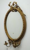 Ornate oval gilt frame Girandole mirror, two candle branches W50cm,