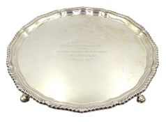 Naval interest - Silver salver by Edward Barnard & Sons Ltd Birmingham 1921 'Presented to Captain A.