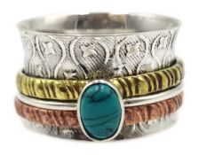 Silver turquoise spinner ring,