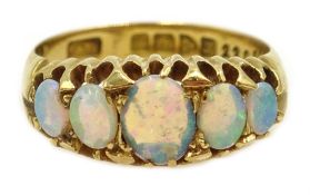 Early 20th century 18ct gold five stone opal ring, makers mark E & W,