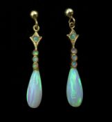 Pair of 9ct gold opal pendant earrings,