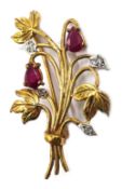 9ct gold flower spray brooch set with rubies and diamonds hallmarked Condition Report