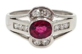18ct white gold ruby and diamond ring,