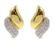 Pair of 18ct white and yellow gold diamond set earrings,