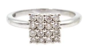 18ct white gold pave set square diamond ring, hallmarked Condition Report Approx 2.