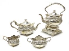 Victorian silver three piece tea service by Walker & Hall Sheffield 1899-1900, approx 26oz,