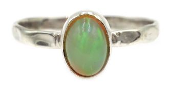 Silver oval opal ring,