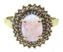 9ct gold opal and diamond cluster ring, hallmarked Condition Report Approx 3.