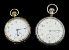 Continental silver crown wind pocket watch with import marks and a Waltham chromium plated pocket