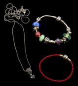 Pandora snake chain bracelet with thirteen loose charms, Pandora silver chain necklace,