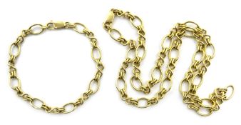 18ct gold fancy chain link necklace and matching bracelet, hallmarked 44.