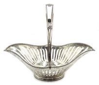 Edwardian silver oval pierced fruit basket with swing handle by Martin, Hall & Co, London 1905,