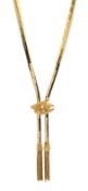 18ct gold rectangular link tassle necklace,