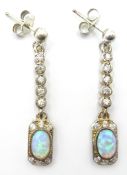 Pair of silver opal and cubic zirconia pendant earrings,