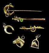 Two Edwardian gold stone set brooches,