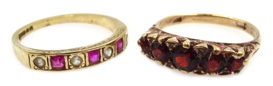 9ct gold five stone garnet ring and a stone set ring hallmarked 9ct Condition Report