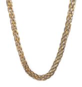 18ct yellow, white and rose gold weave necklace, stamped 750, approx 24.