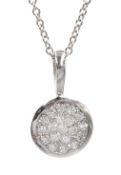 18ct white gold pave set diamond circular pendant necklace,