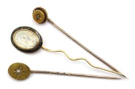 Georgian rose gold and enamel mourning stick pin 'Mary Pickard ob 28 Feb 1780 aged 71' and diamond