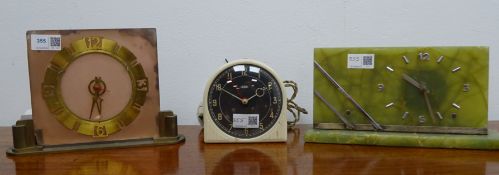 Art Deco onyx and chrome mantel clock, W27cm, Metamec electric dome top mantel clock, H12.