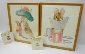 Pair of Beatrix Potter advertising prints 'The Tailor of Gloucester' and 'Benjamin Bunny' pub.