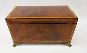 19th century flame mahogany and satinwood crossbanded tea caddy,