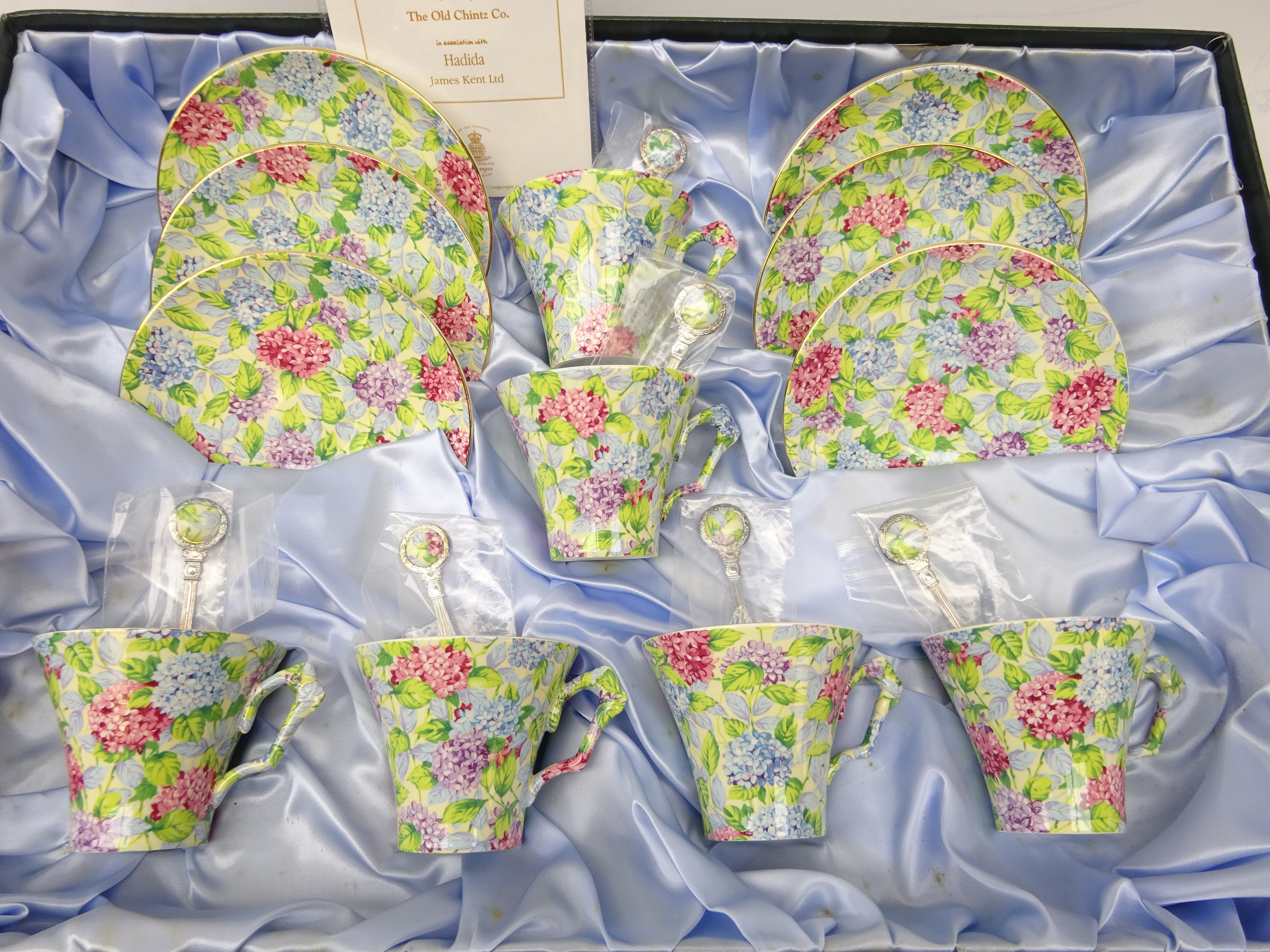 James Kent Hydrangea pattern limited edition six piece tea set to commemorate 100 years of James - Image 2 of 2