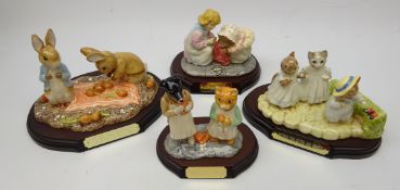 Four Beswick Beatrix Potter porcelain groups on plinths - Mittens, Tom Kitten and Moppet,