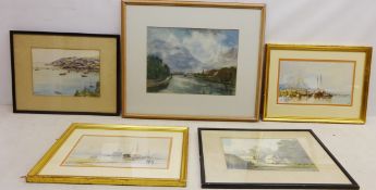 Coastal Scenes, two 20th century watercolours signed K W, River Ouse York,